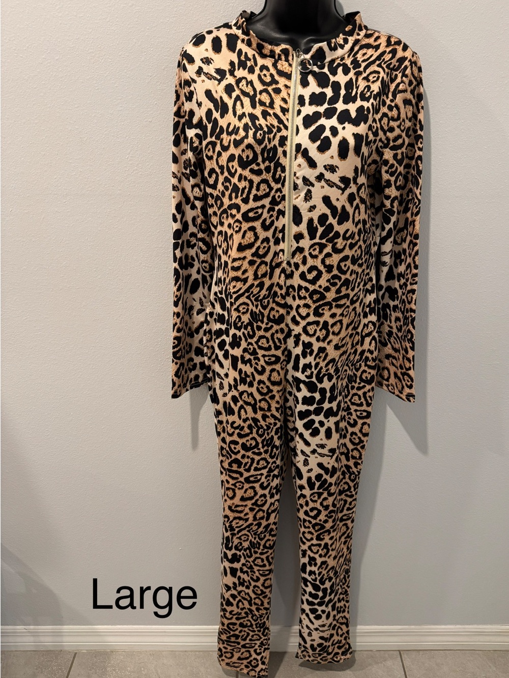 Leopard Print Women's Jumpsuit - Beige & Black